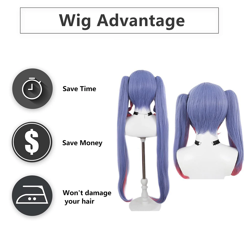 عالية الجودة أنيمي ميكو أرنب هول تأثيري الشعر الاصطناعية الأزرق والوردي التدرج انفصال ذيل حصان هالوين شعر مستعار للحفلات اليومية
