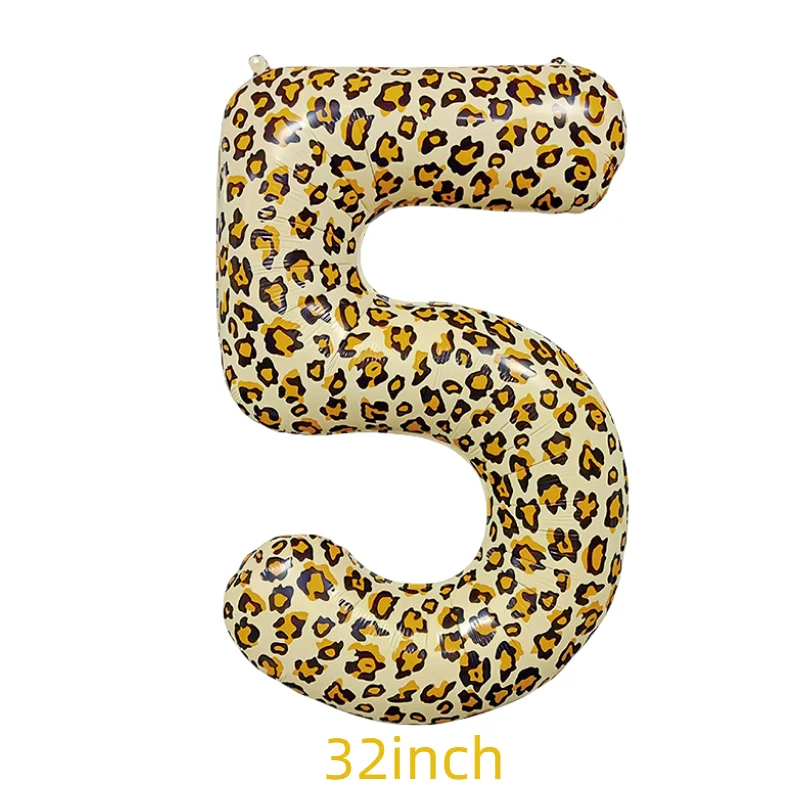 32Inch Leopard Number Aluminum Foil Balloon Spotted Cheetah Animal Digital Kids Birthday Party Decoration Air Ball Supplies