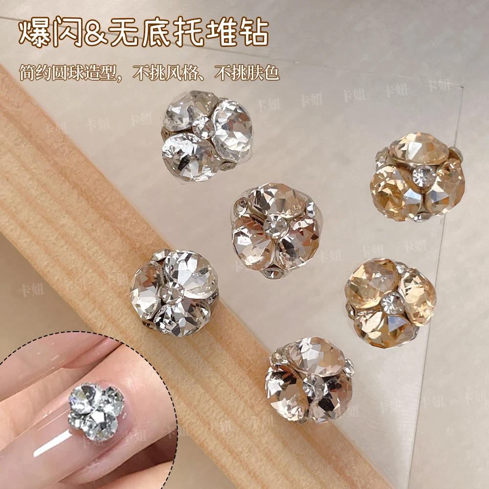 KANIU 2PCS K9 Glass Crystal Nail Charms Multicolor 3D Nail Art Rhinestone Balls Pile Diamonds Nail Decor Manicure DIY Accessory