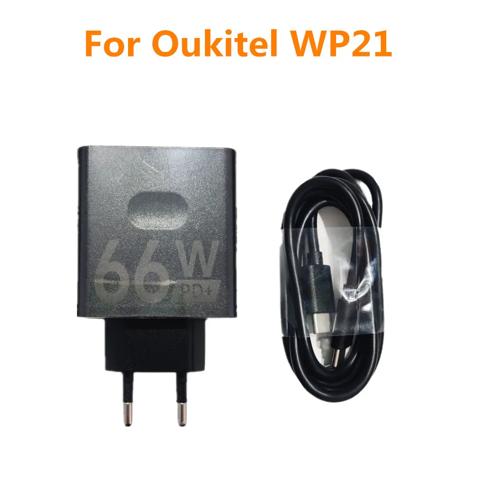 Originale nuovo per Oukitel WP21 adattatore ca per telefono caricabatterie da viaggio adattatore per spina ue alimentatore da 66W + cavo USB di tipo