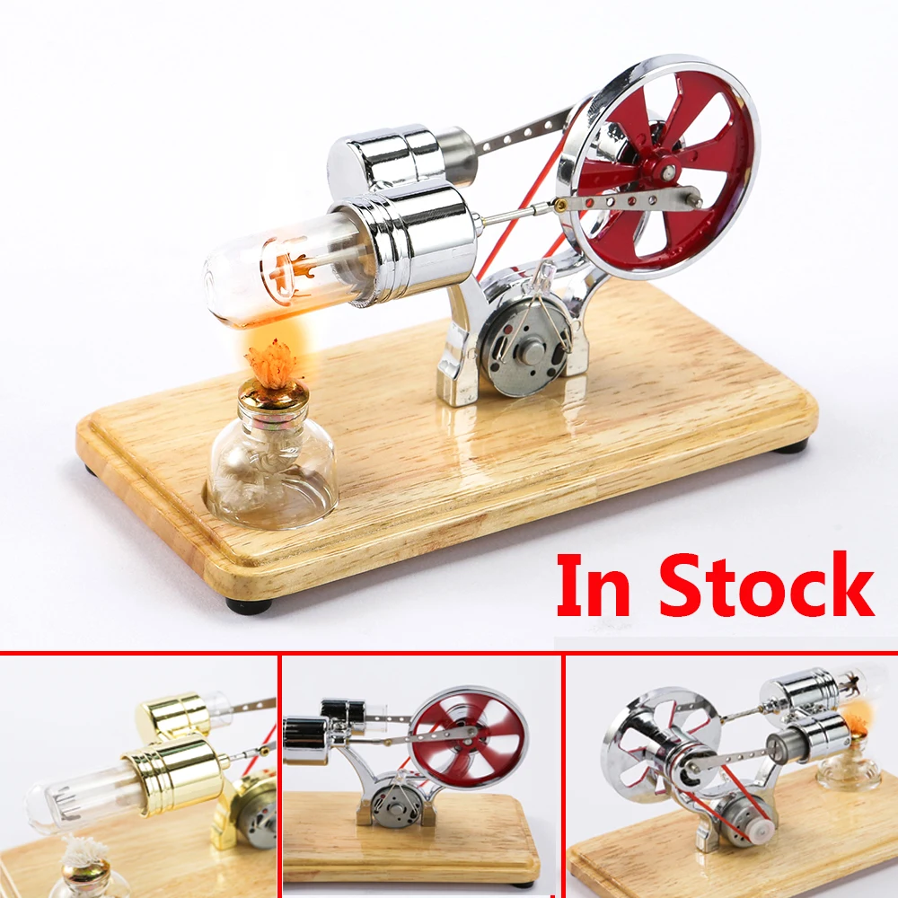 

Stirling Engine Model Physics Generator with LED Light Wooden Base Physics Experiment Science Educational Toy