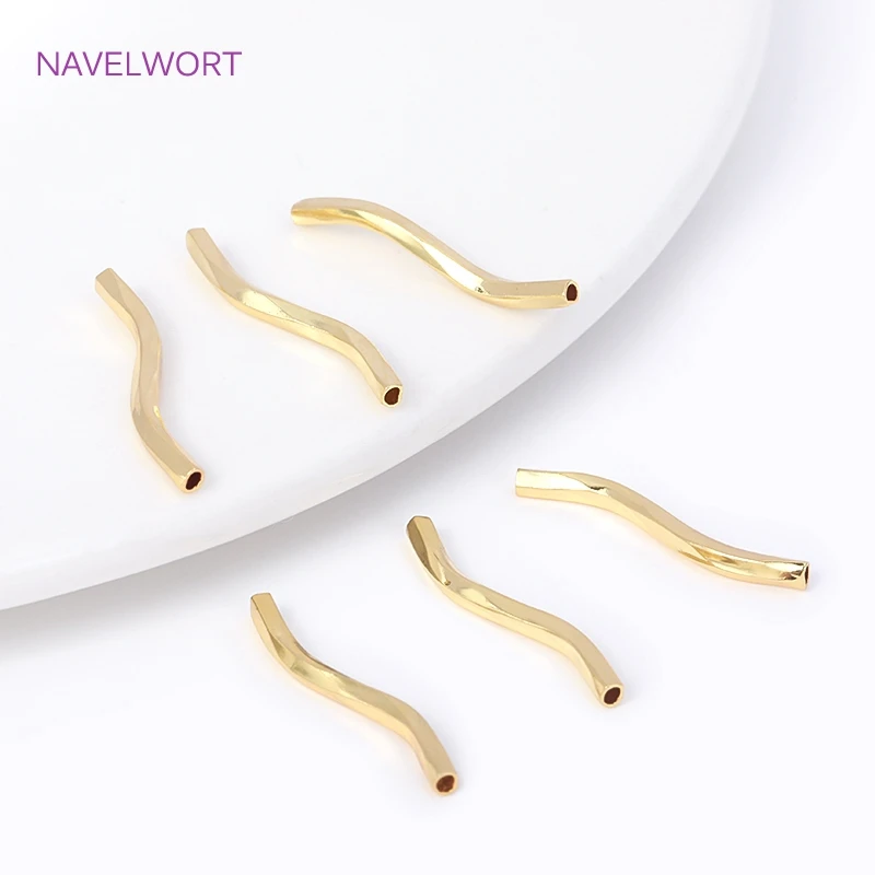 1.8x20MM 18K Gold Plated Brass Wavy Curved Tube Beads Metal Spacer Separator Beads For Jewelry Making DIY Bracelet Accessories