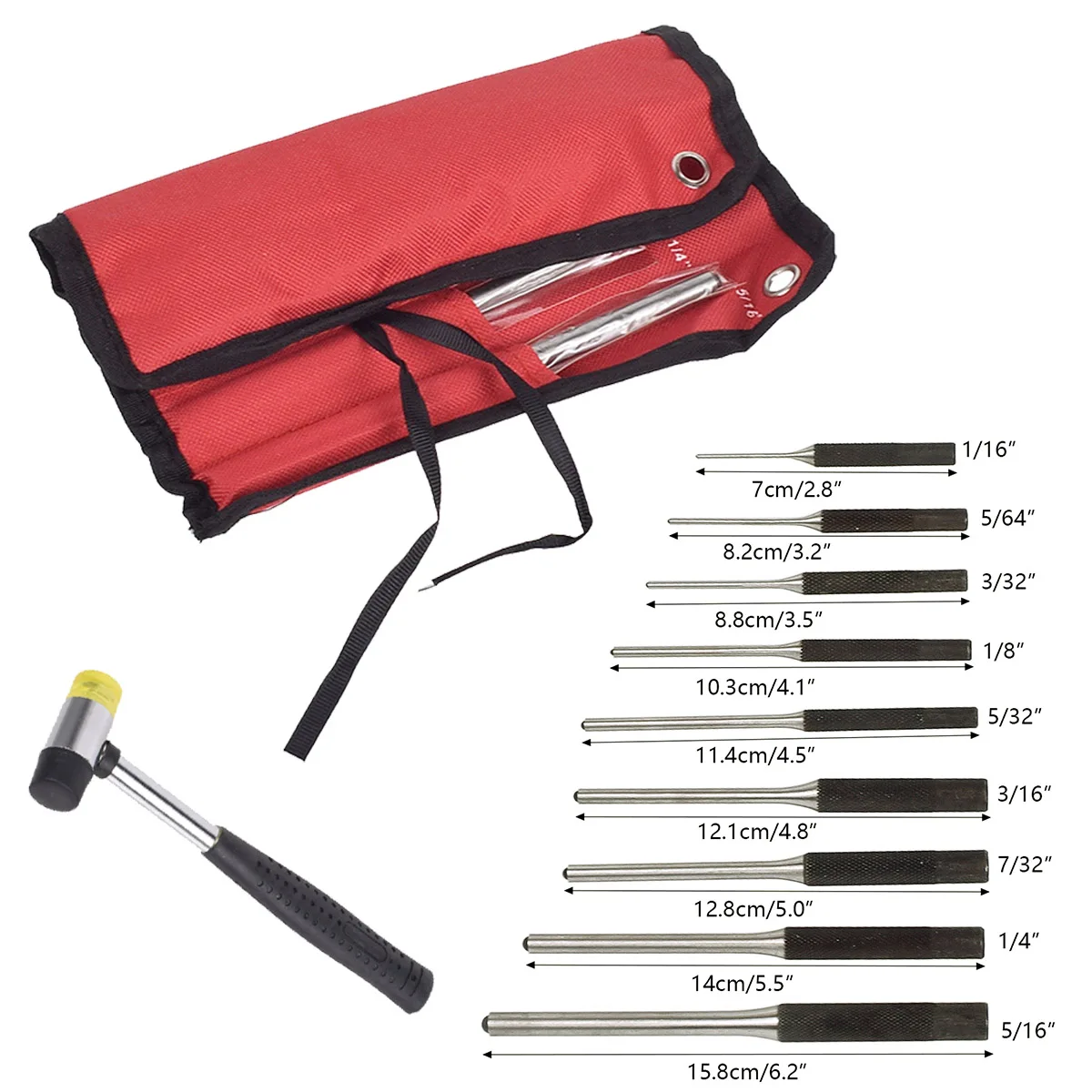 

Tactical Roll Pin Punch Set With Storage Pouch Smithing Punch Removing Repair Tools With Bench Block Pin Punches And Hammer