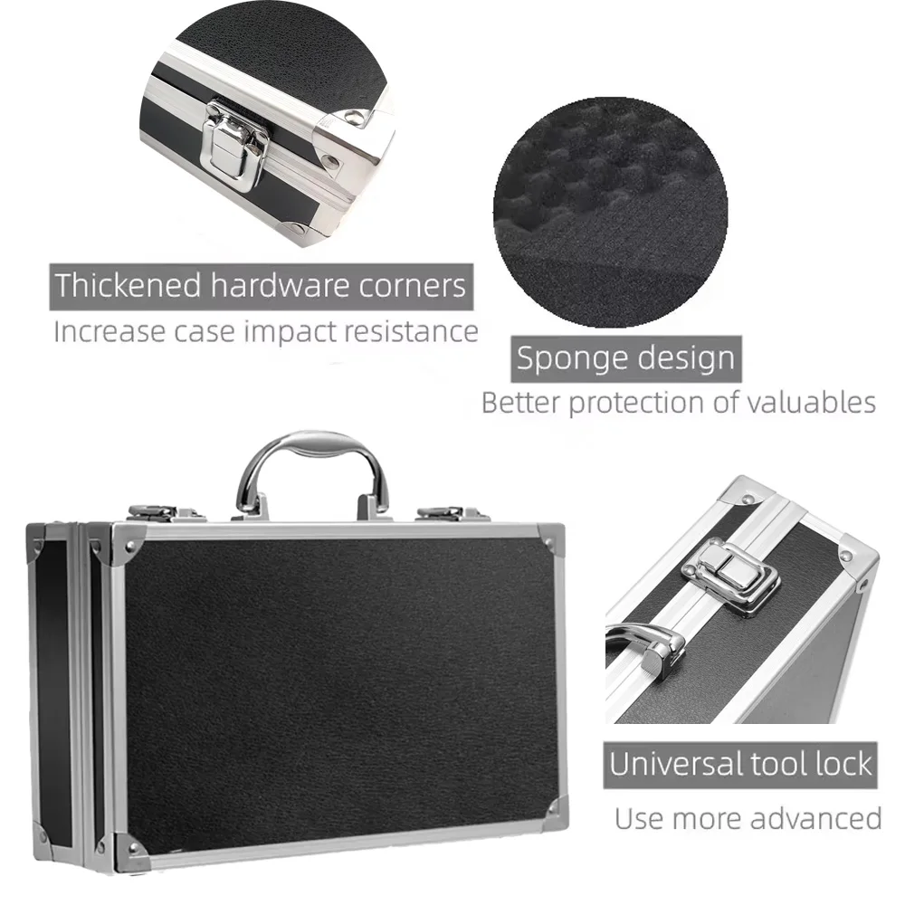 صندوق أدوات متين من الألومنيوم مع أقفال أمان وإسفنجة داخلية واقية خارجية مقاومة للصدمات لتخزين معدات الأدوات