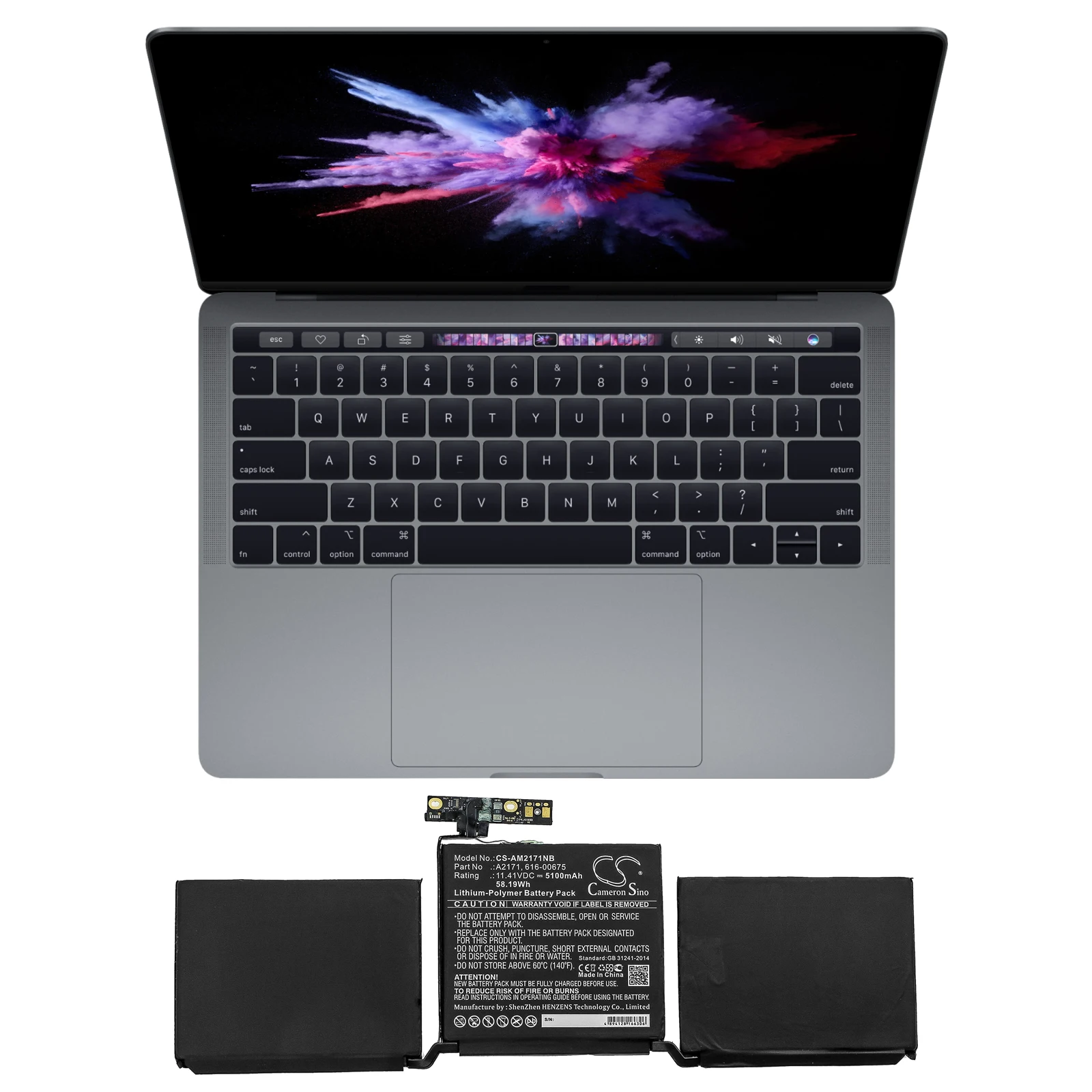 CS Replacement Battery for Apple Macbook Pro EMC 3301,MUHN2LL/A,MUHP2LL/A,MUHQ2LL/A,MUHR2LL/A,MUHR PN:A2171 5100mAh / 58.19Wh