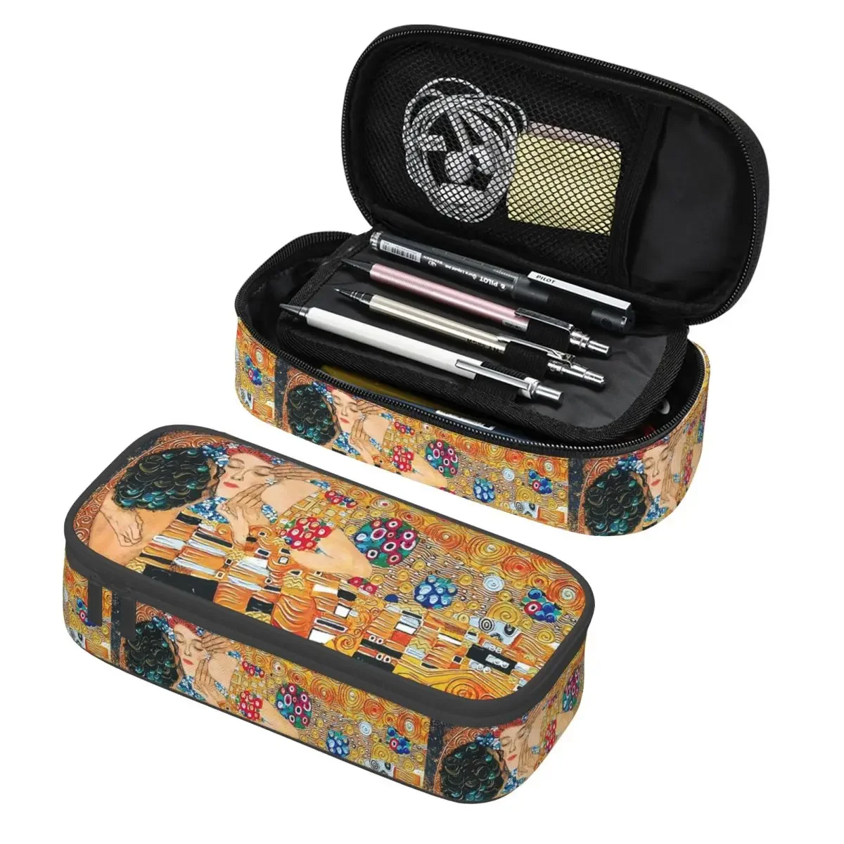 

Милые пеналы Gustav Klimt The Kiss на заказ для девочек и мальчиков, большие золотые красочные рисунки, художественная сумка-карандаш, канцелярские принадлежности