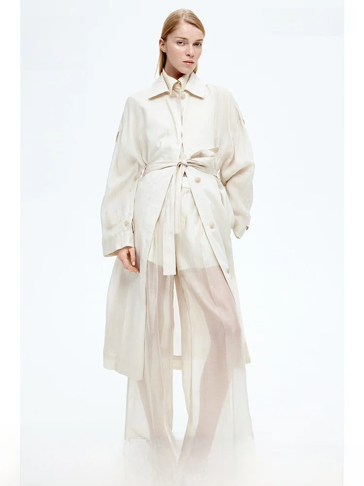 

H&M Women's Casual Pants Spring n Sle Loose See-tough Wide-leg Pants Comfortable l Waist Long Trousers