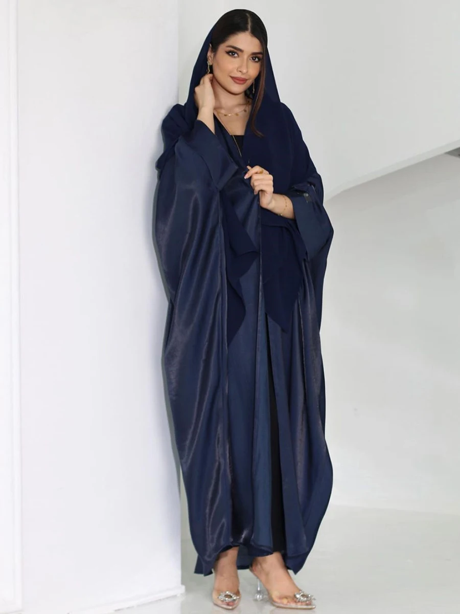 Siskakia-Cardigan à manches chauve-souris en satin brillant pour femme, robe musulmane modeste, kimono de Dubaï, Abaya ouverte, Corban Eid, grande
