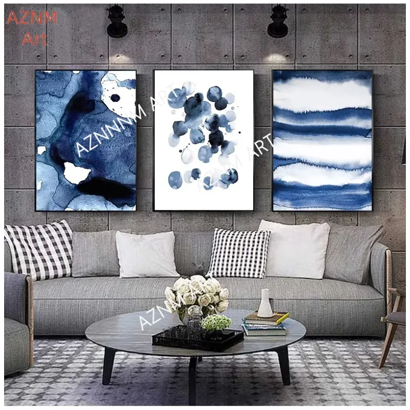 1/3 stücke Nordic Moderne Abstrakte Geometrische Stil Grafiken Blaue Flecken Poster Kunst Leinwand Bilder Für Wohnzimmer Schlafzimmer Dekor