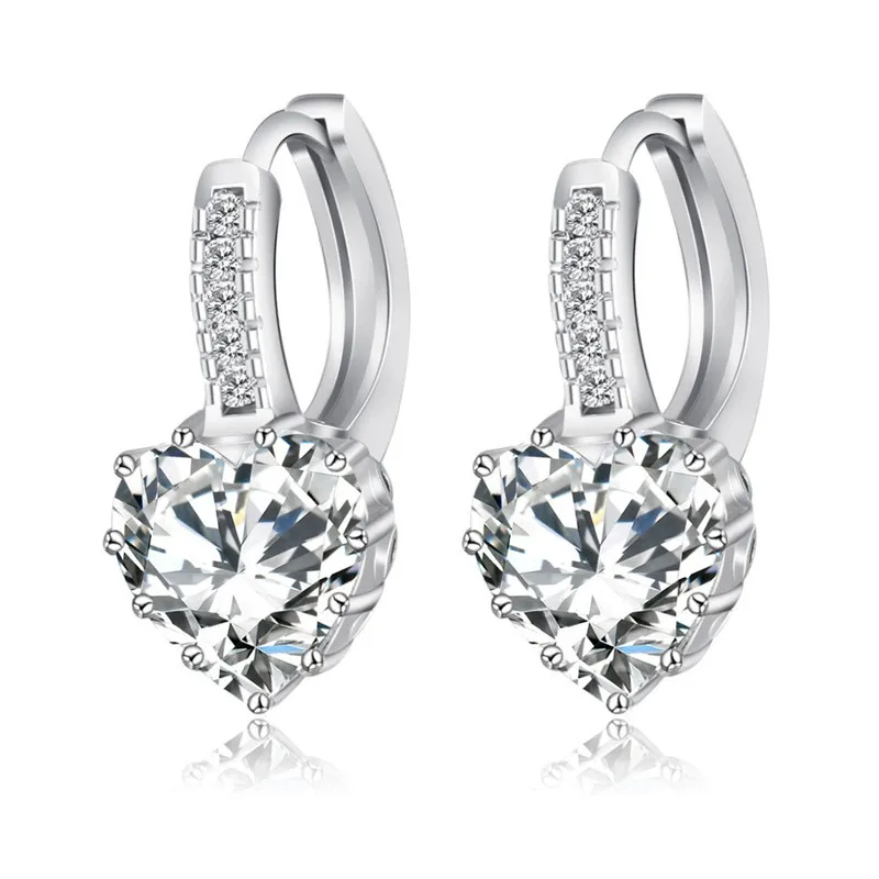 Heart Stone Design CZ Zircon 925 Sterling Silver Pierced Stud Earrings Women Bling Australian Crystal Jewelry Wedding Brincos