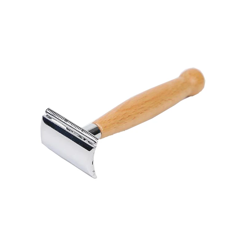 1pcs Wet Shaving Safety Blade Razor Shaver Wooden Handle Barber Men's Manual Beard Hair Care Tool