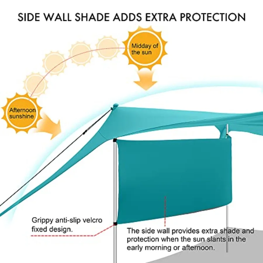Beach Canopy Tent Shade with Sidewalls for Outdoor Camping Backyard Use, Polyester Fabric, Beige, UPF50+ Sun Protection, Windpr
