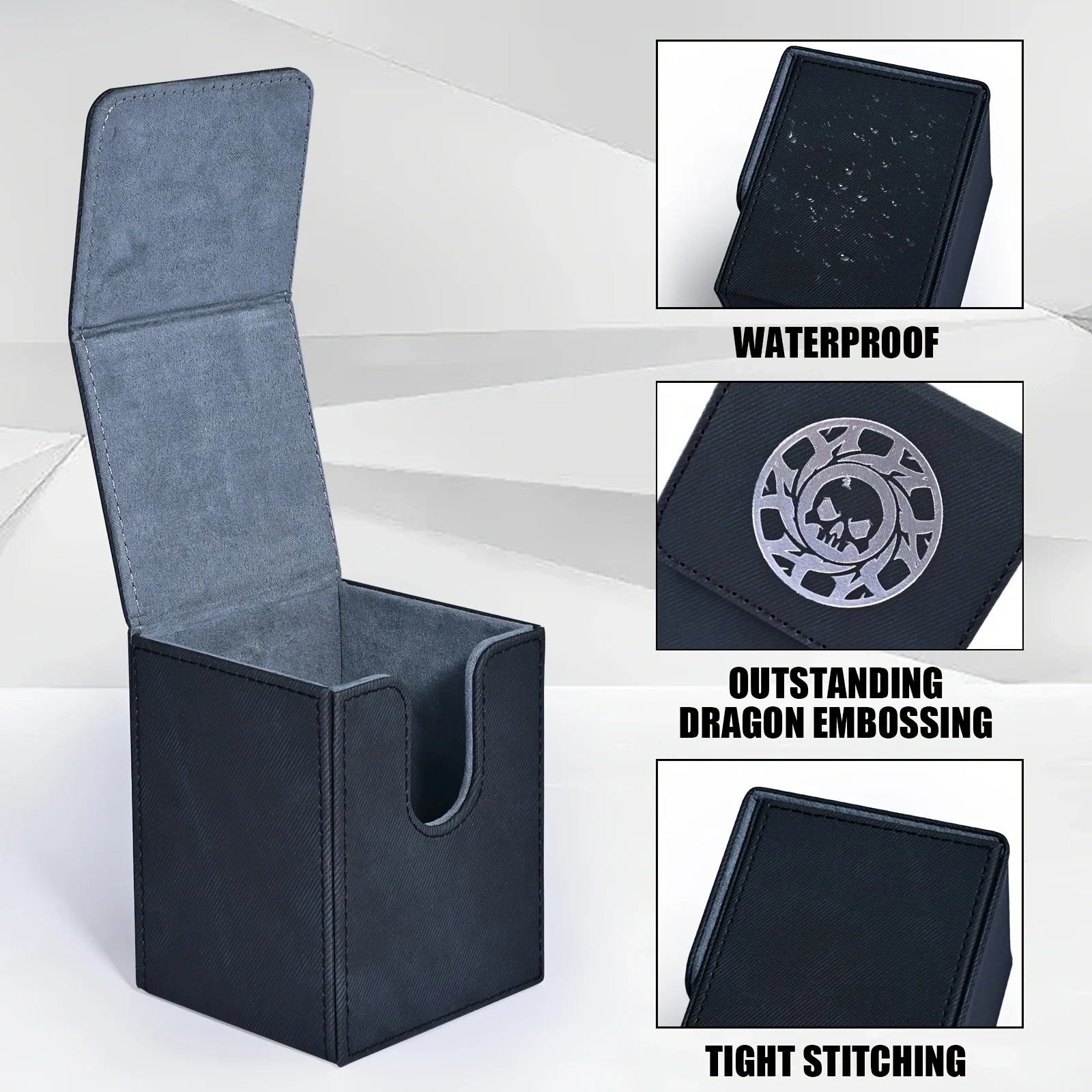 2팩 카드 덱 박스, 100개 이상의 싱글 슬리브 카드 보관, PU 가죽 데님 엠보싱