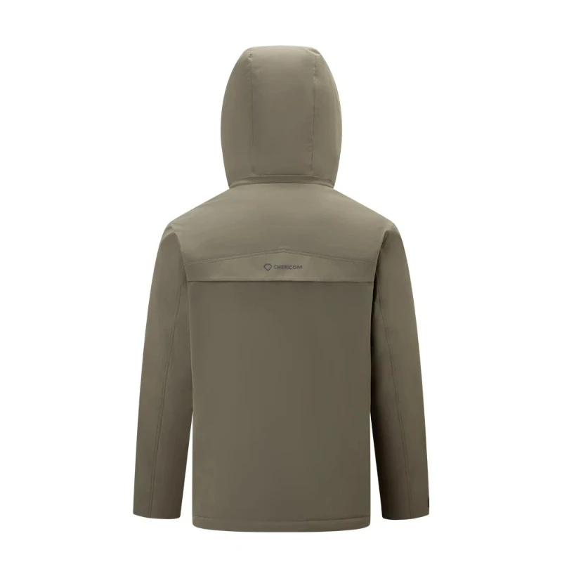 Chericom Men's Winter Detachable Hood Down Jacket with Stand Collar Print Design Slanted Pockets Velcro Cuffs Workwear Y298616Y