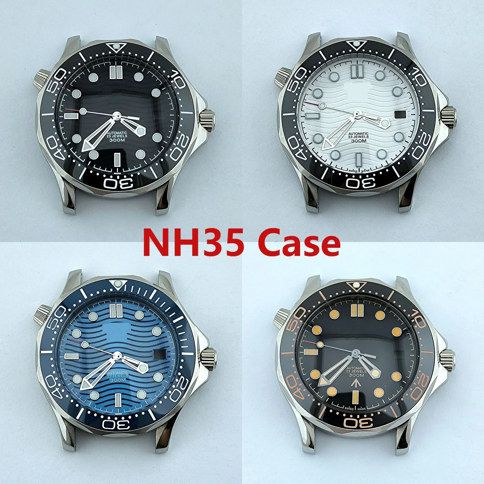 NH35 Cassa quadrante lancette in acciaio inossidabile da uomo parti di orologi impermeabili per Seamaster 300 NH35/NH36 movimento automatico MOD sostituzioni