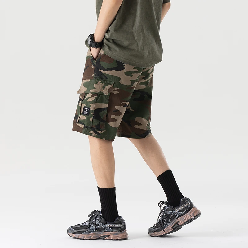 Men's Camo Cotton Washed Cargo Shorts Summer Classic Retro Utility Outdoor Casual Camouflage Shorts With Multiple Pockets