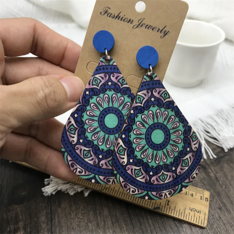 New Beach Tourism Bohemian Earrings Vintage Ethnic Style Earrings African Sunflower Wood Long Earrings Gift Wholesale