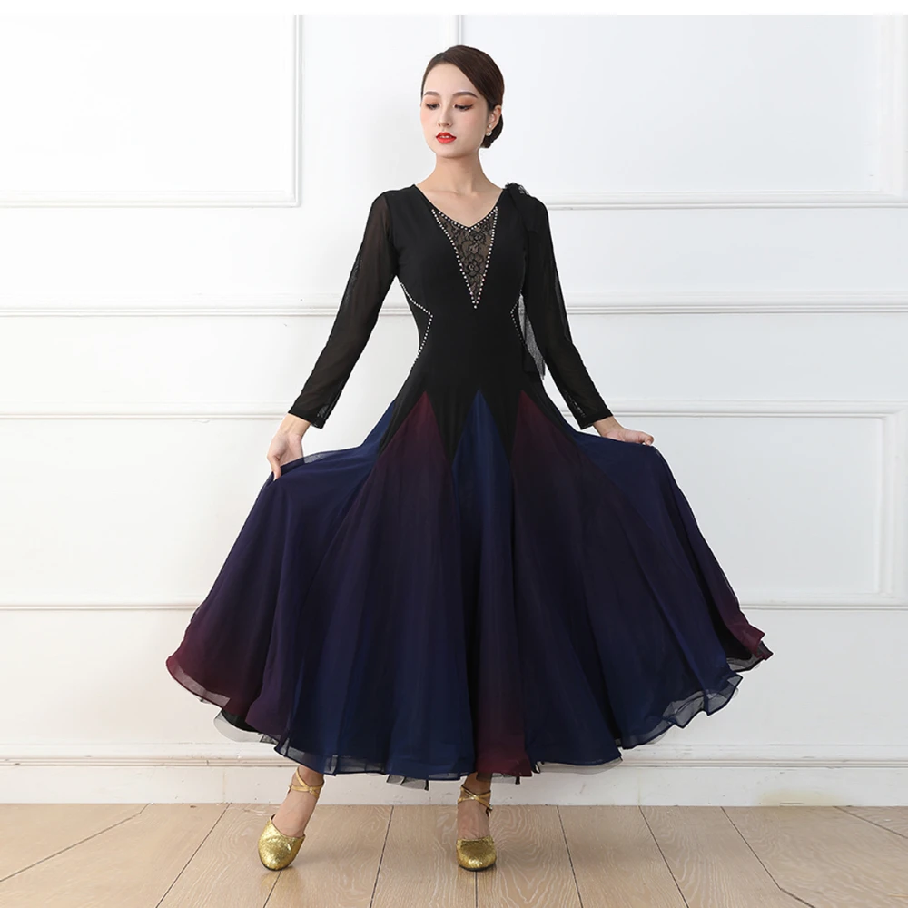 Lycra Lace Stitching Slim-fitting Pattern Ballroom Dress Standard Dance Dress Waltz Costumes Tango Dance Wear