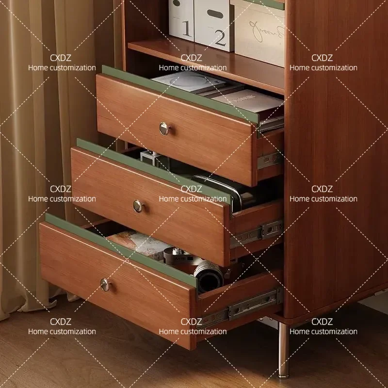 Retro Solid Wood Chest Living Room TV Storage Cabinet Antique Side Stand Locker Bedroom Nightstand Organizer Furniture