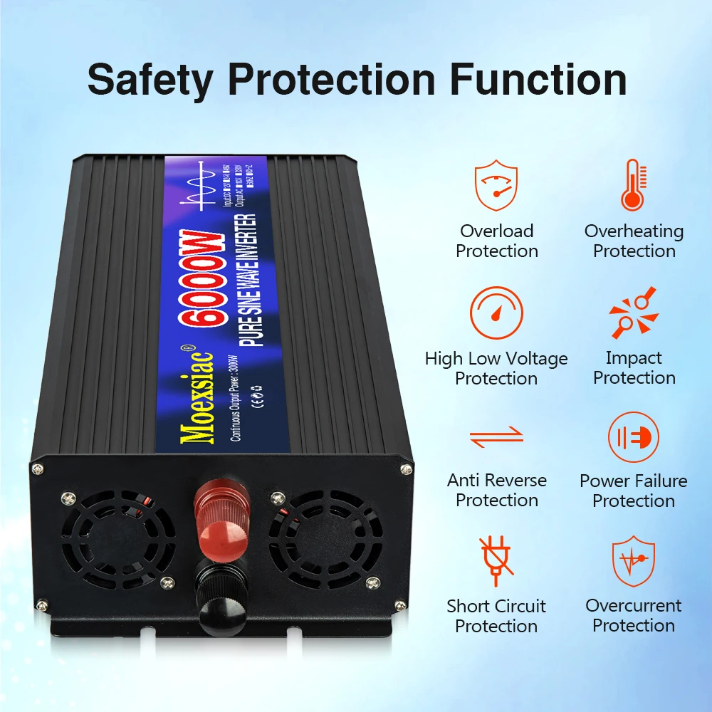 4000 واط 5000 واط 6000 واط نقية شرط لموجة العاكس تيار مستمر 12V24V إلى التيار المتناوب 220 فولت الاتحاد الأوروبي المقبس الشمسية سيارة العاكس محول للاستخدام في الهواء الطلق/RV/التخييم