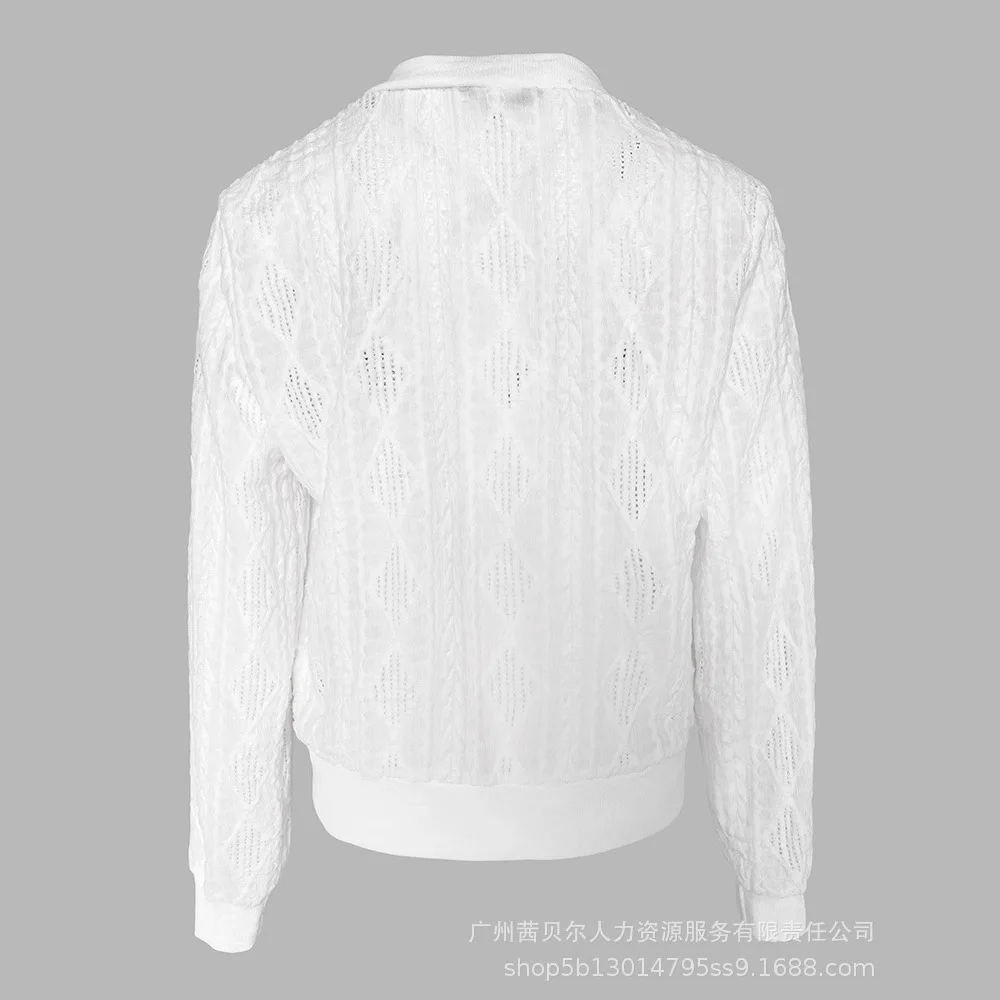 เสื้อแจ็คเก็ตเบสบอลแบบเบา ลาย Jacquard & Diamond ดีไซน์เว้า ซิปแบบลำลอง