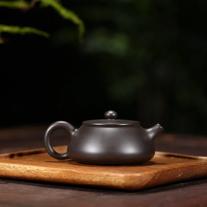 Yixing Purple Clay Pot Original ore black mud pottery carved stone ladle pot Handmade Chinese style Kung Fu tea set 120ml