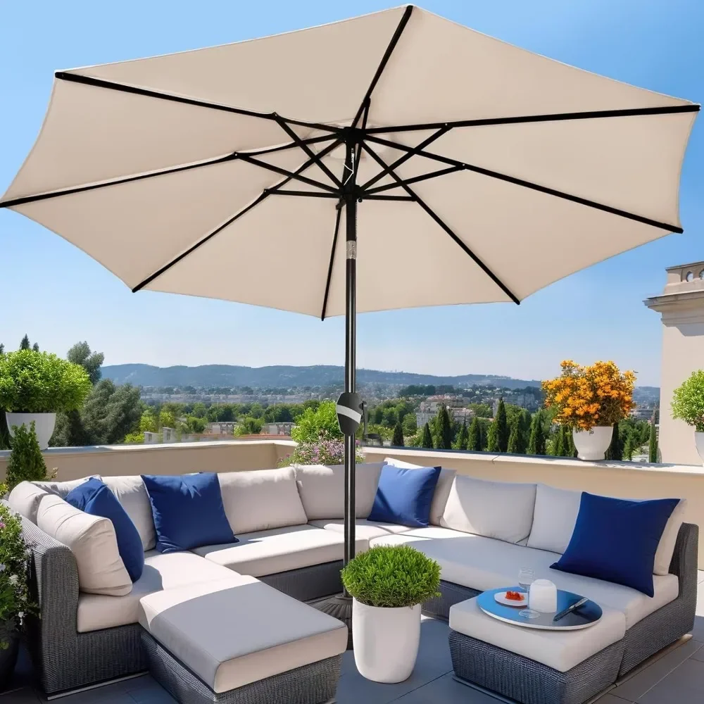 Umbrella Market Table Sun Umbrella Aluminum Umbrella with 5-Year Non-Fading  Acrylic Fabric Canopy Top, Beige Patio Umbrellas