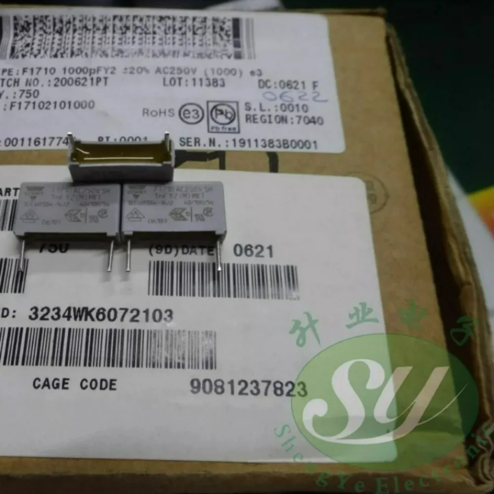 10pcs/lot F1710 MKT 0.001uf 250VAC 1.0nf 1000pf 1nf 102 M Y2 Brand New 15mm Film Capacitor