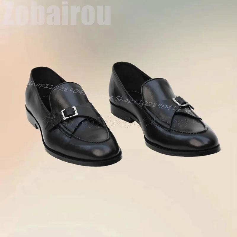 

Black Sewing Design Buckle Decor Penny Loafers Fashion Slip On Men Shoes Luxurious Handmade Party Banquet Office Men Dress Shoes