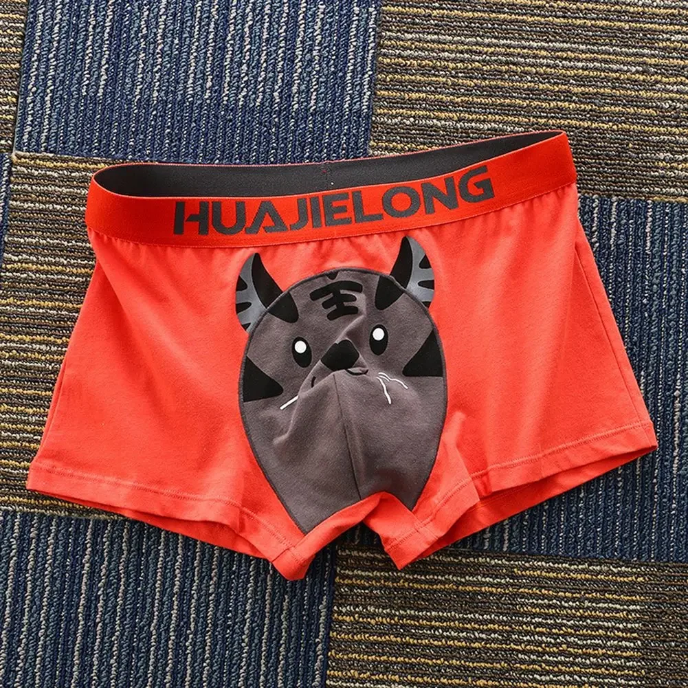 Ropa interior de gran tamaño con estampado de dibujos animados para hombre, calzoncillos de algodón suave, bragas elásticas, traje de baño transpirable, lencería informal