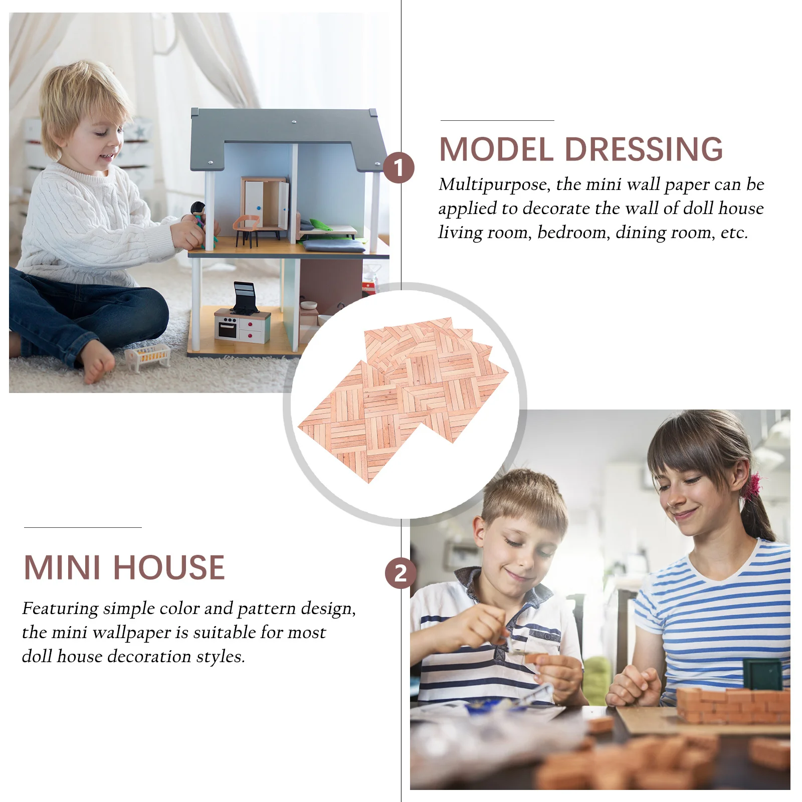 

5Pcs Wood Texture Wall Sticker Mini House Floor Paper Self-Adhesive 10x10cm Realistic Wood Grain Pattern Floorboard Sheet