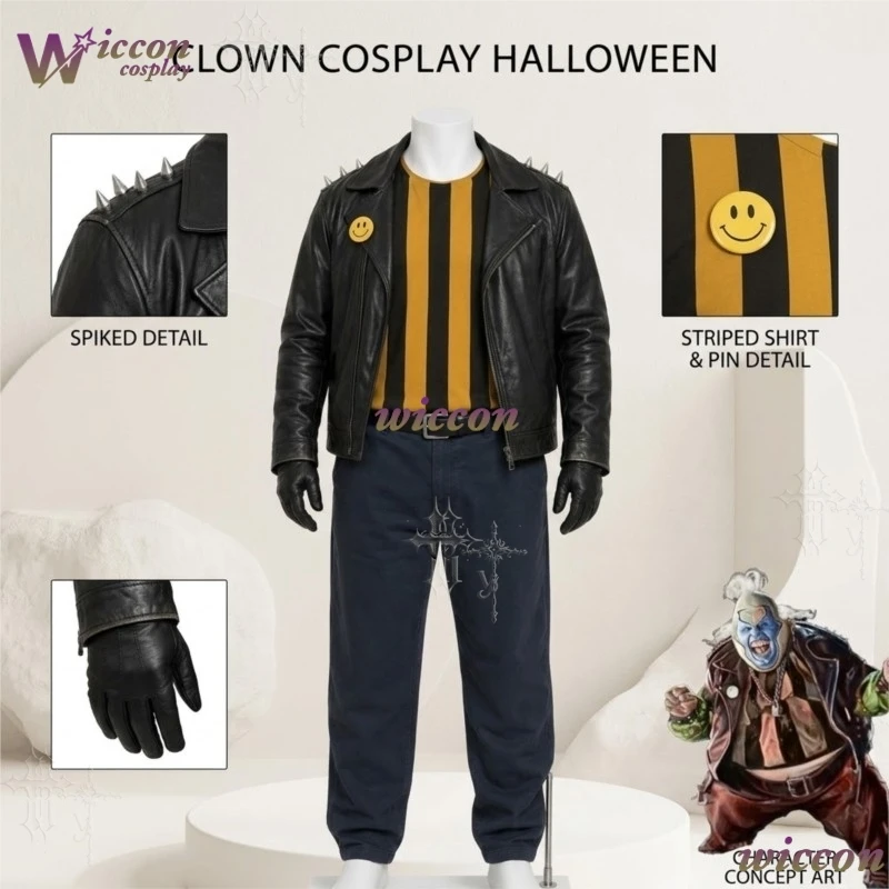 WonkaCos Spawn Hell Blasphemer Clown Cosplay Costume Full Set Halloween Role Play Comic Con Horror Stage Performance party