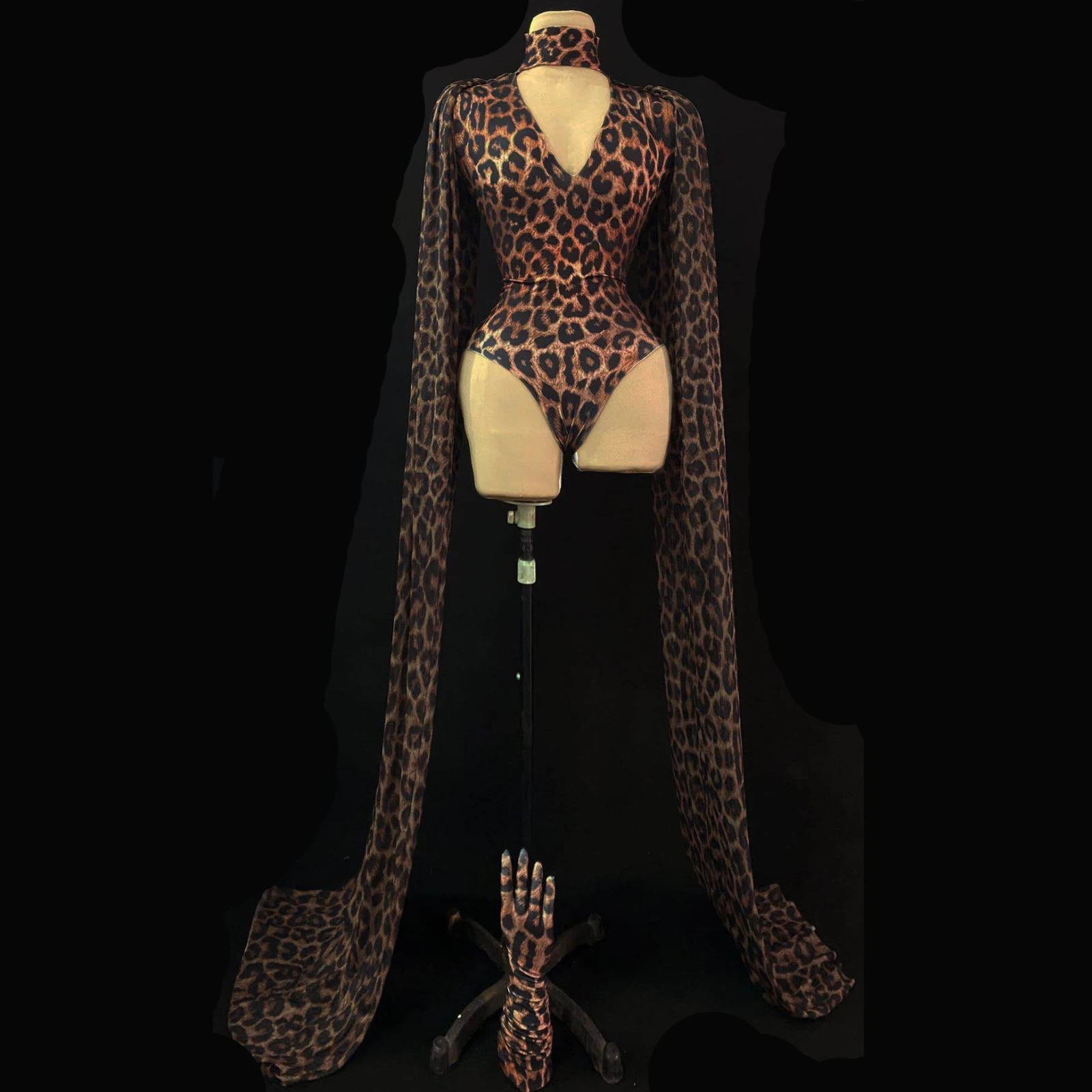 Модное леопардовое боди, перчатки, шаль с принтом, клоб на день рождения, празднование певицы, танцовщицы, купальник, наряды для выступлений на сцене, трансвестит
