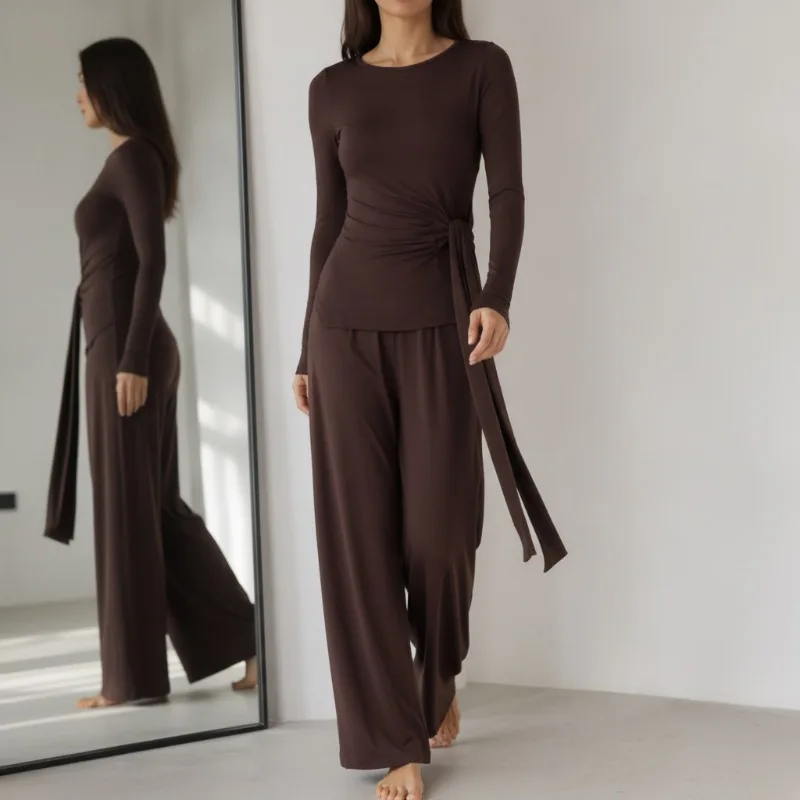2026 New Autumn Knitted Pajama Set, Versatile Two-Piece Loungewear Indoor Outdoor Wear Wholesale Available L Size