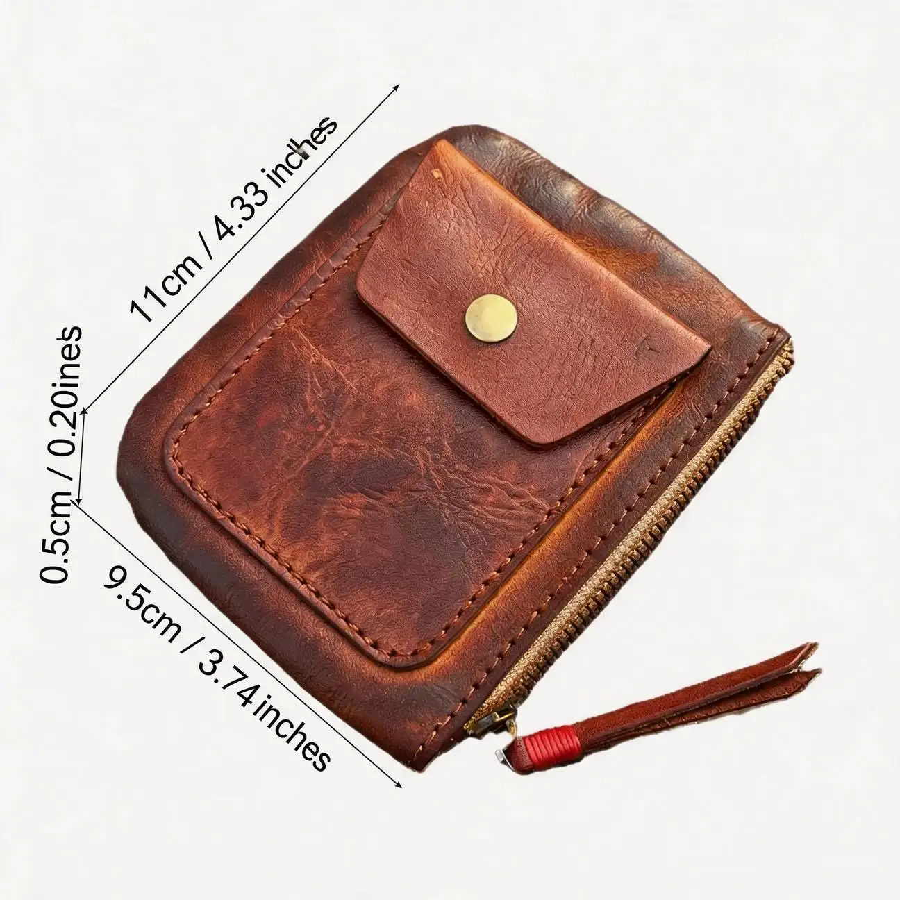 Genuine Leather Retro Zipper Coin Purse Card Holder Storage Bag Wallet Key Bag for School and Work