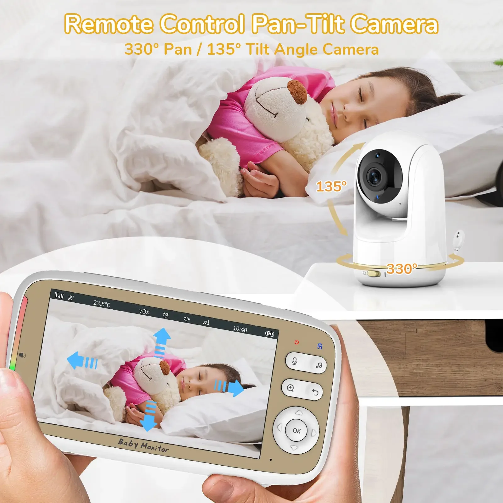 VB803 PRO Baby Monitor with 2pcs Zoom Cam Two Way Audio HD 720P Smart Dual Control for Phone and Monitor Temperature Monitoring