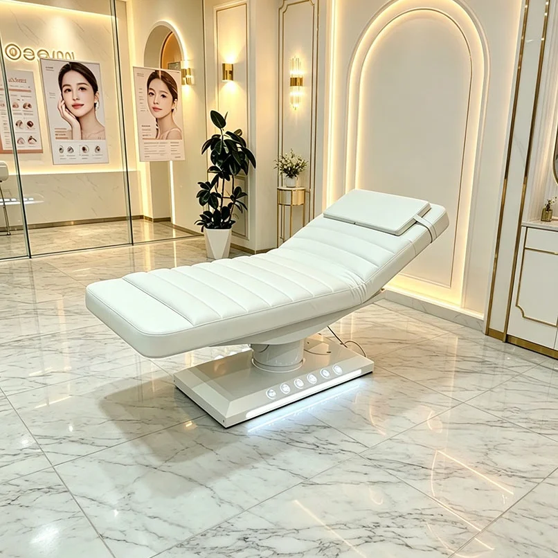 Coofull Luxury White PU Leather Electric Beauty Bed 3 Motors Spa Facial Massage Table for Aesthetic Clinic