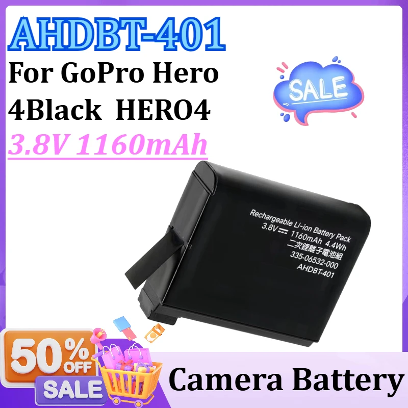 

AHDBT-401 3.8V 1160mAh Lithium Battery for GoPro Hero 4Black HERO4 Silver Camera Batteries High-Capacity Replacement