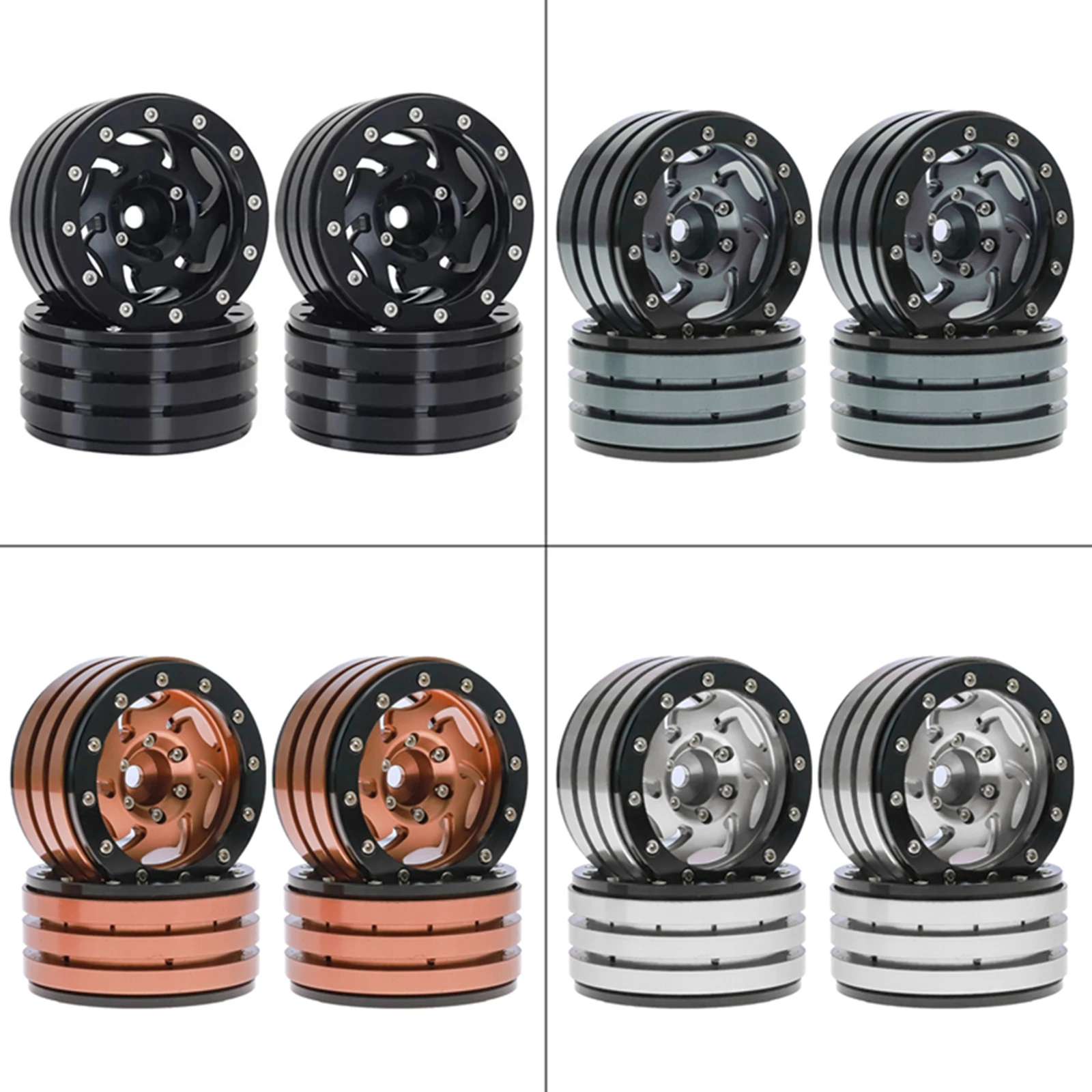 4PCS 1.9'' Metal Beadlock Wheel Rim for 1/10 RC Crawler Axial SCX10 TRX4 TRX6 D90, Tornado Hole Design, Heavy-Duty Off-Road