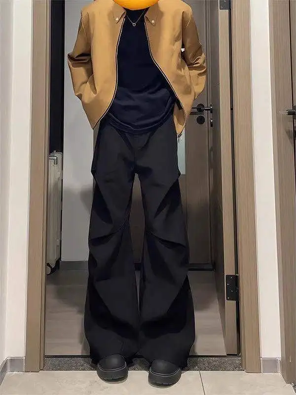 

Bla Diamond Pleated Flared Men's Casual Pants Spring Summer Drapey Straight Leg Wide Leg Trousers Faionable Ci Sle