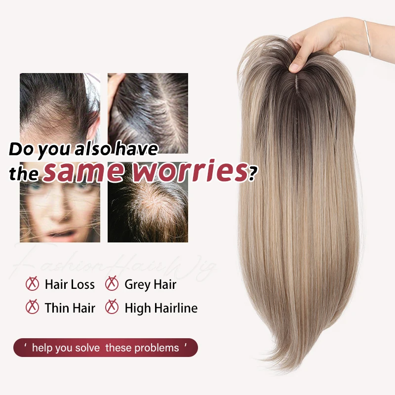 Synthetic 50cm Straight Hair Topper | Top of Head Coverage Clip-in Piece | Ultra-Light Breathable Daily Clip-in Extensions
