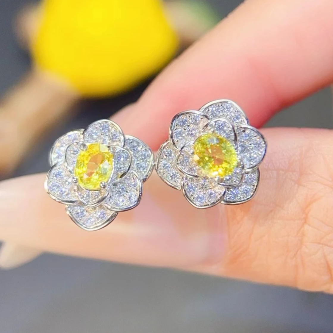 925 Silver Flower Earrings 4x5mm Natural Yellow Sapphire Earrings 18K Gold Plated Silver Real Sapphire Jewelry with Certificate