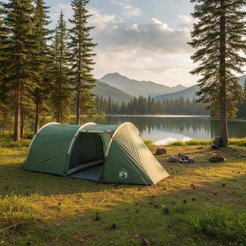 4-Jahreszeiten-Tunnelzelt für 4 Personen, grün, wasserdicht, Outdoor-Campingzelt mit großem Eingang und mehreren Fenstern