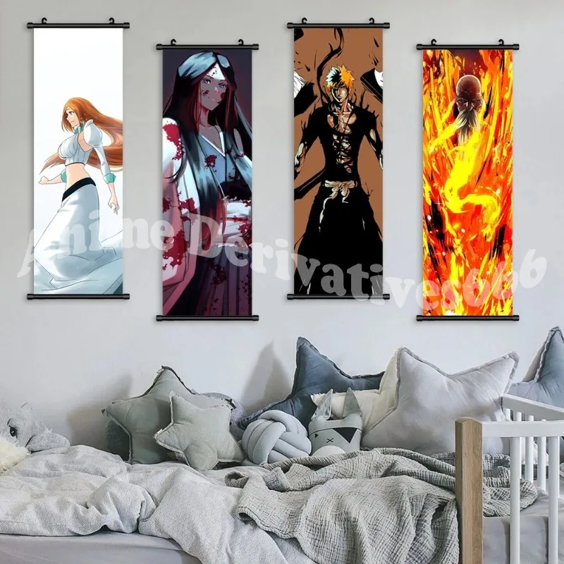 1pc Anime Style Plastic Hanging Painting Cartoon Scroll Picture Bleach Canvas Posters Art For Home Decor