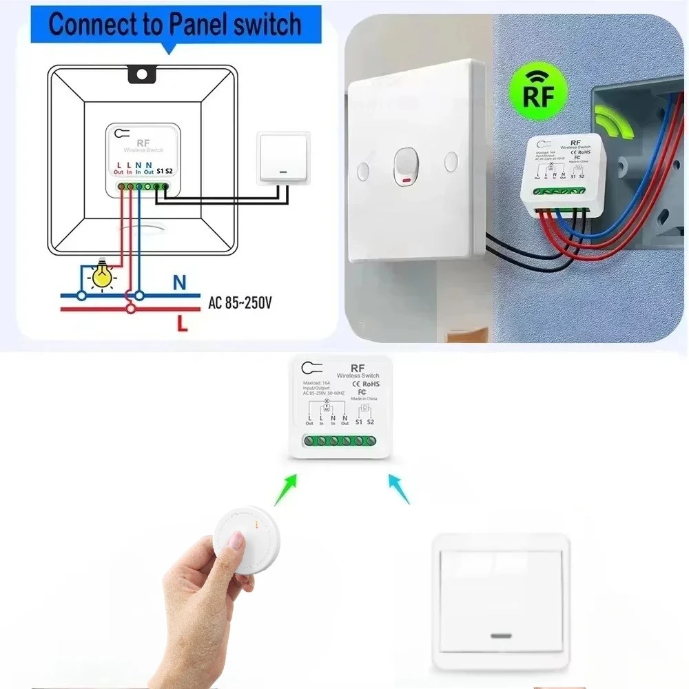 RF433 مفتاح الإضاءة اللاسلكي العالمي AC110V 220 فولت 2-way التحكم عن بعد مع محول وظيفة تأخير لضوء مروحة مصباح المنزل الذكي