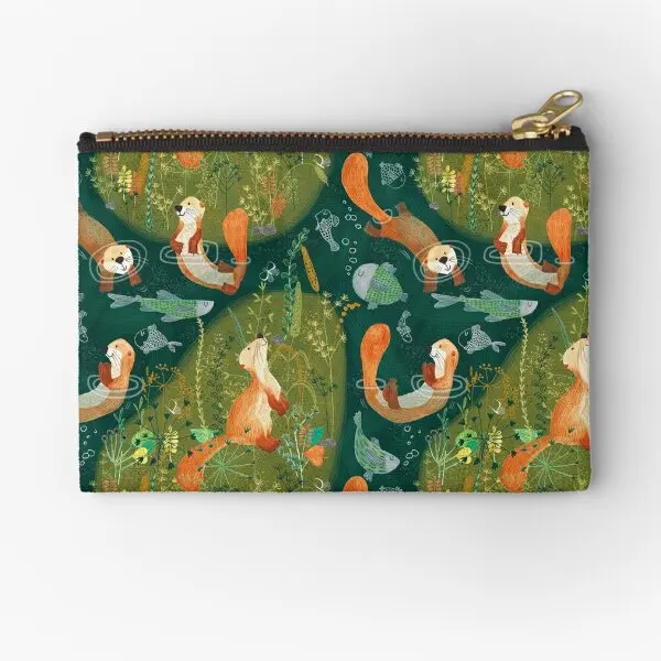 Pattern 74 Playful Otters By The River  Zipper Pouches Small Underwear Coin Cosmetic Panties Women Key Wallet Money Storage