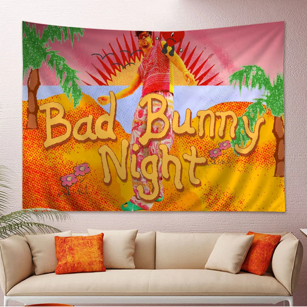 Yo Perreo Sola Bad Bunny Maluma Cartoon Tapestry Bohemian Wall Tapestries Mandala Home Decor