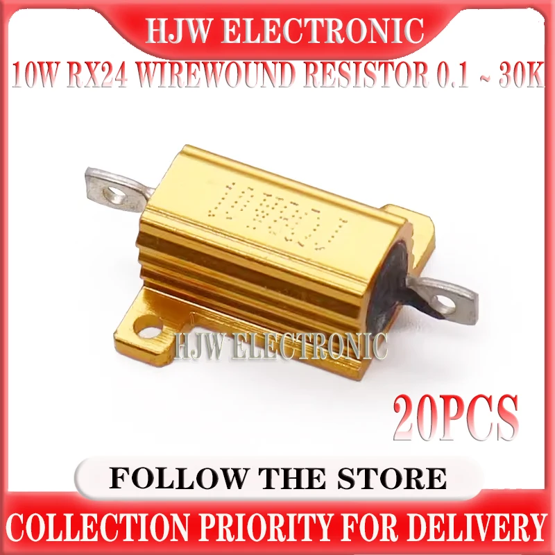 20PCS 10W RX24 Aluminum Power Metal Shell Case Wirewound Resistor 0.1 ~ 30K 0.5 1 2 3 5 6 8 10 20 100 150 200 300 500 1K 10K ohm