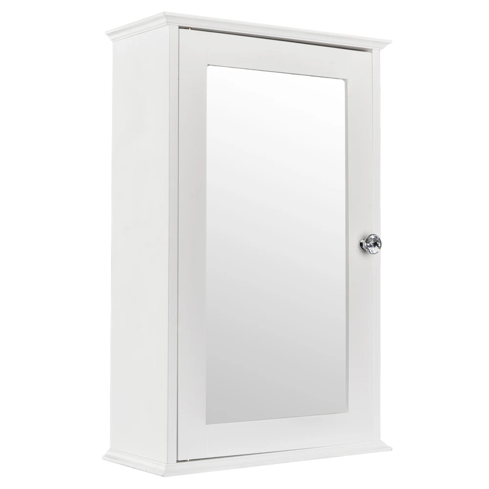 Single Door Mirror Indoor Bathroom Wall Mounted Cabinet Shelf White