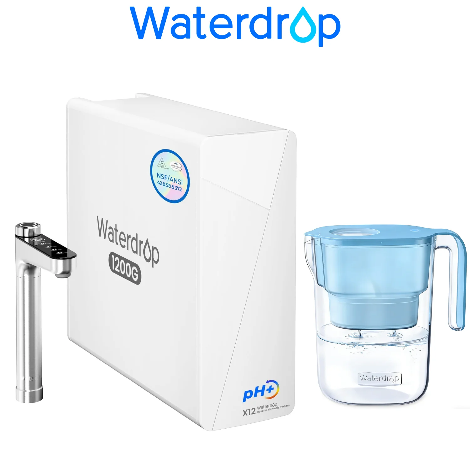 

Waterdrop X12-Alkaline Mineral pH+ Reverse Osmosis System, Including Waterdrop Water Filter Pitcher with 1 Filter